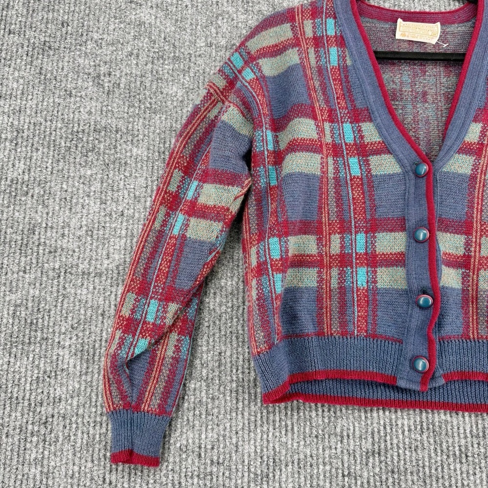 Pendleton Vintage 70s Wool Cardigan Plaid Cropped USA Women's S / M - Picture 5 of 9